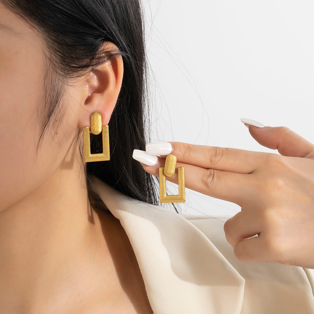 Gold Rectangle Statement Earrings – Chic & Lightweight