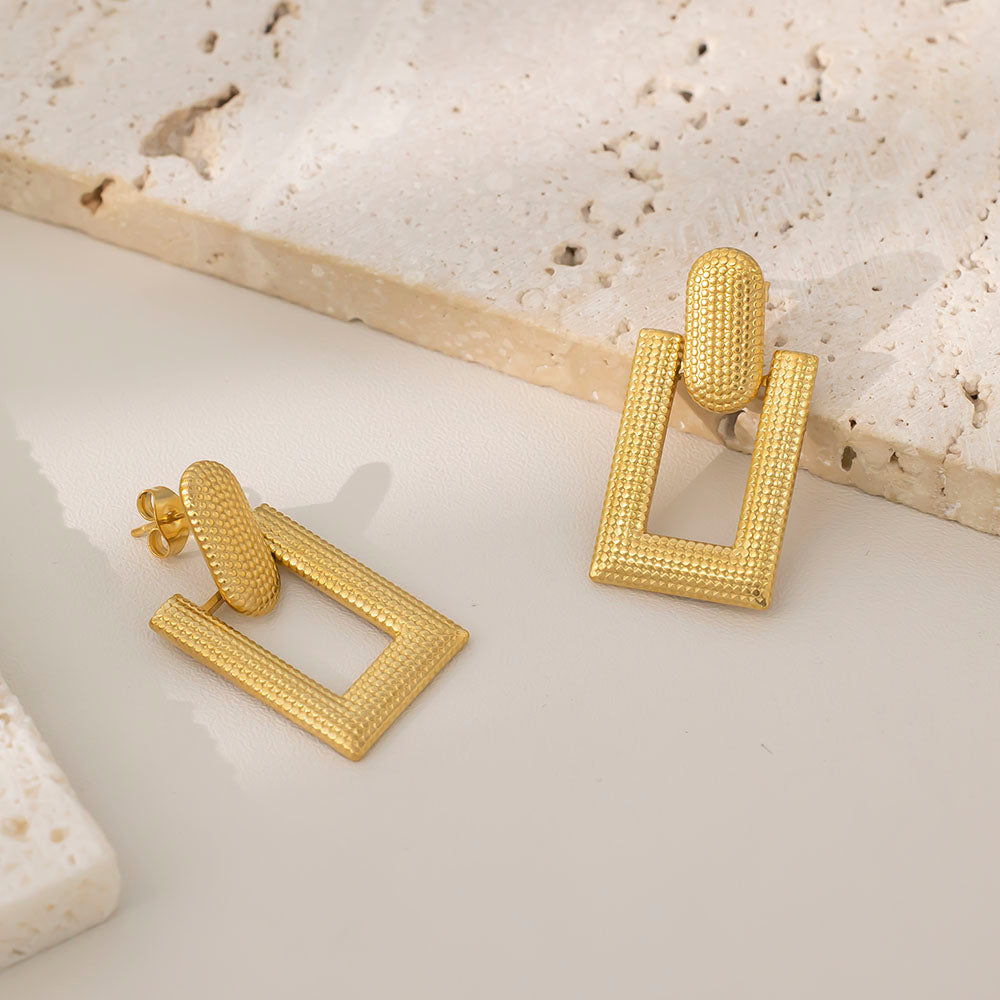 Gold Rectangle Statement Earrings – Chic & Lightweight