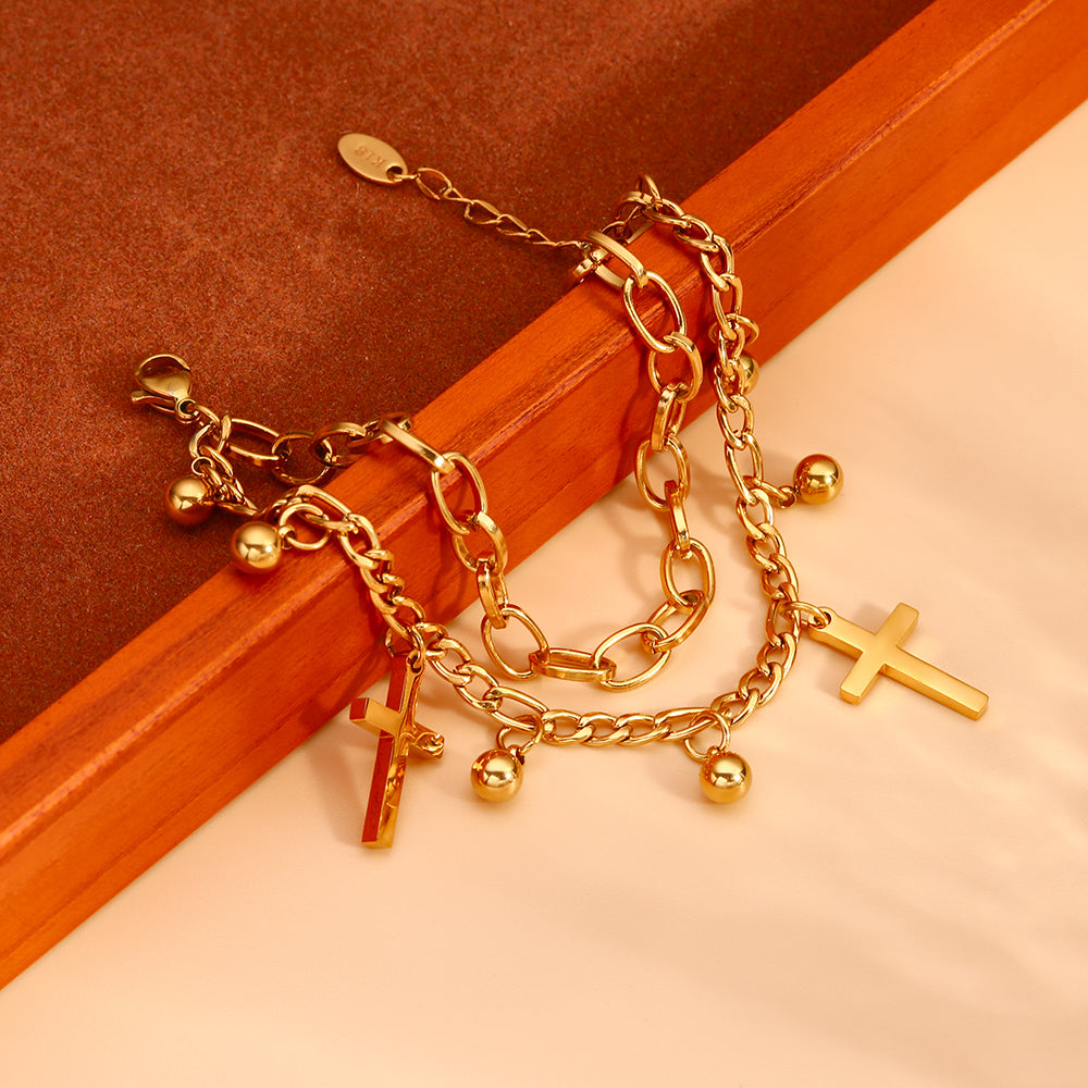 Double Layer Cross Bracelet – Gold Faith Chain Bracelet