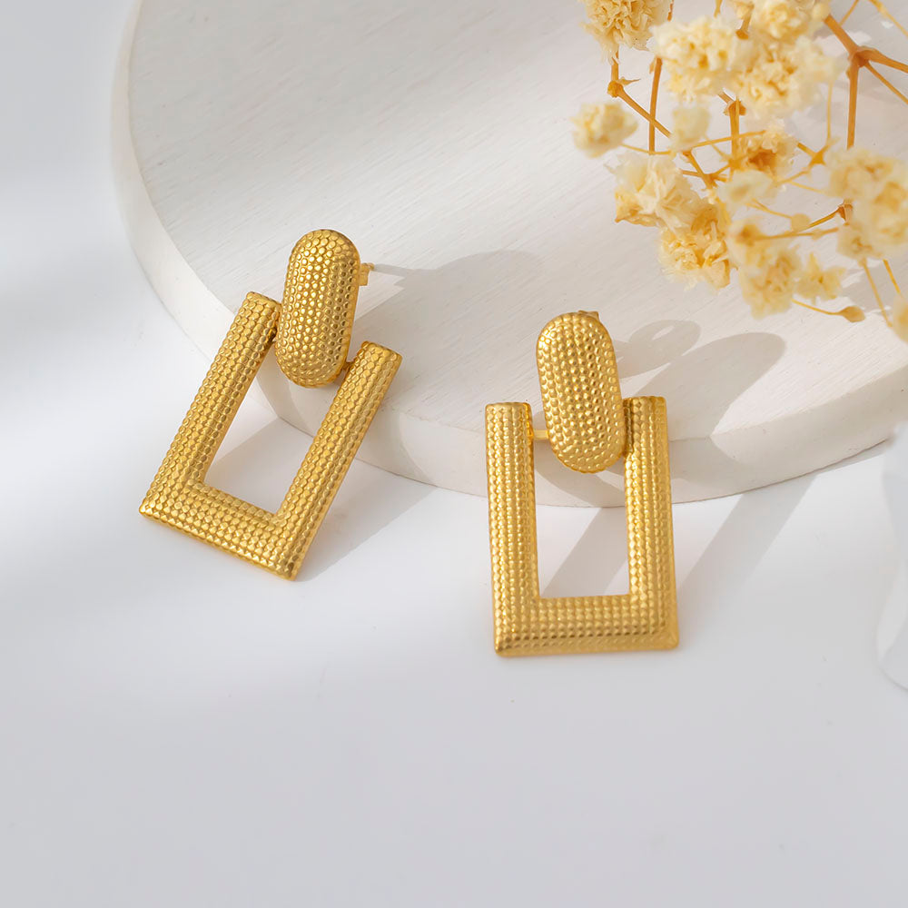 Gold Rectangle Statement Earrings – Chic & Lightweight