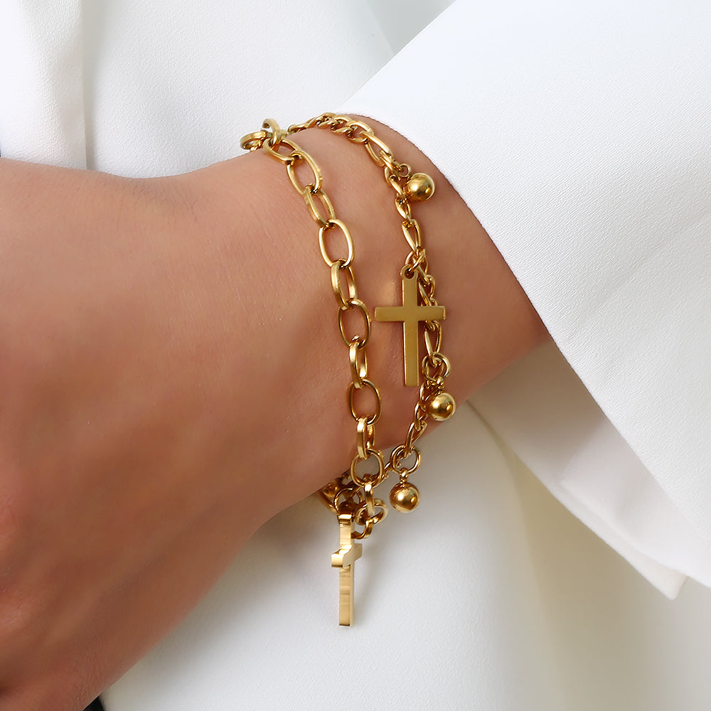Double Layer Cross Bracelet – Gold Faith Chain Bracelet
