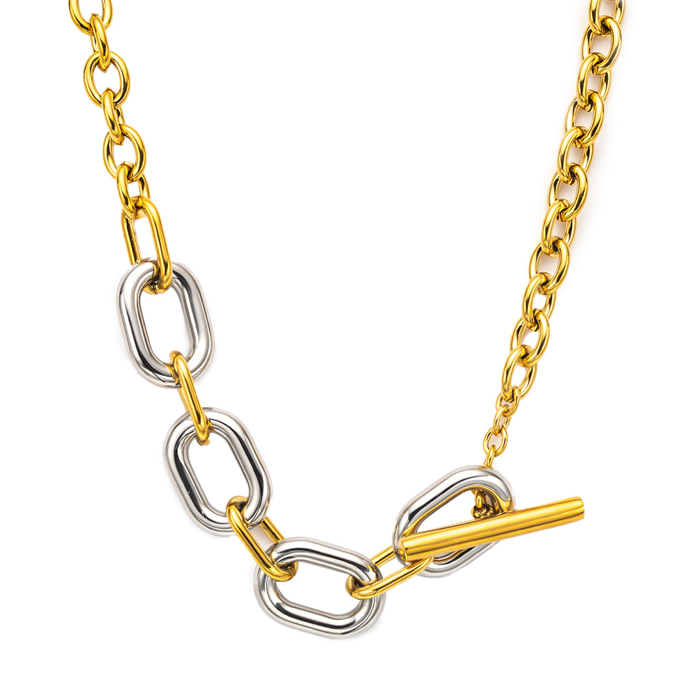 Chic Gold & Silver Two-Tone Link Chain Necklace – Tarnish Free