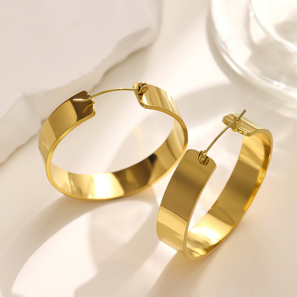 Gold Chunky Hoop Earrings - Waterproof Tarnish Free