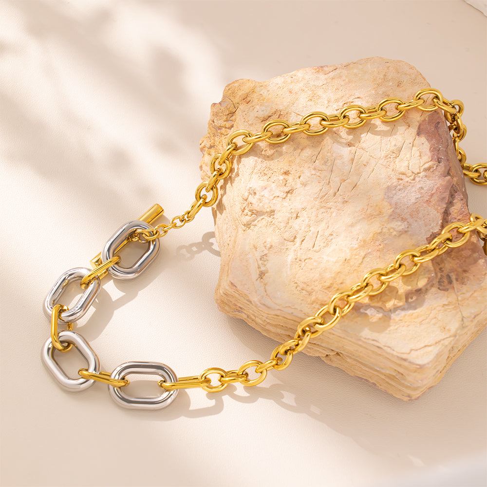 Chic Gold & Silver Two-Tone Link Chain Necklace – Tarnish Free