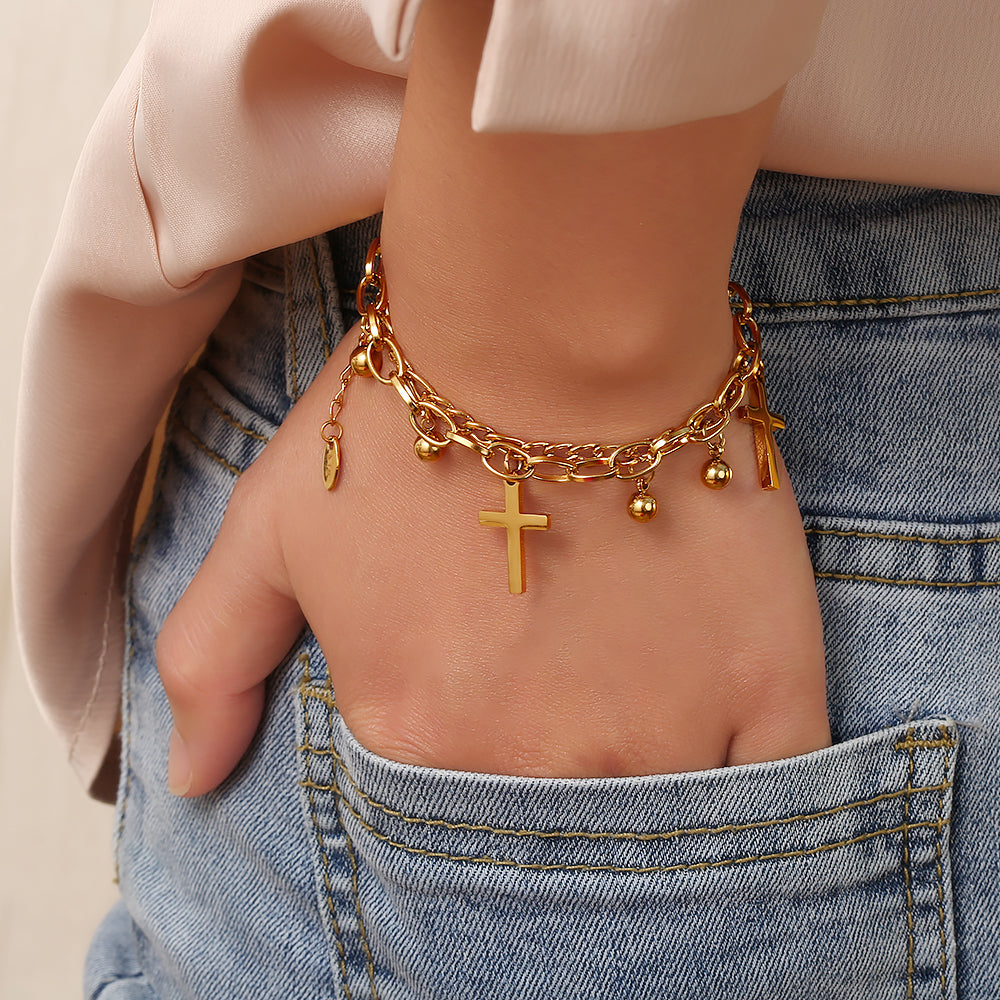 Double Layer Cross Bracelet – Gold Faith Chain Bracelet