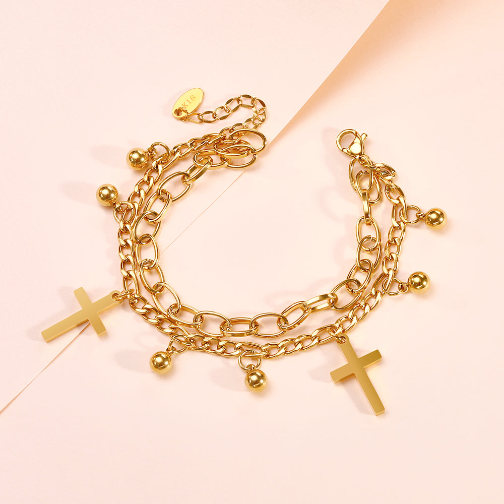 Double Layer Cross Bracelet – Gold Faith Chain Bracelet