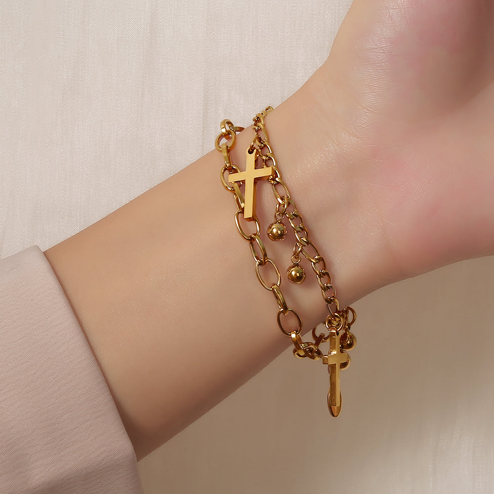 Double Layer Cross Bracelet – Gold Faith Chain Bracelet
