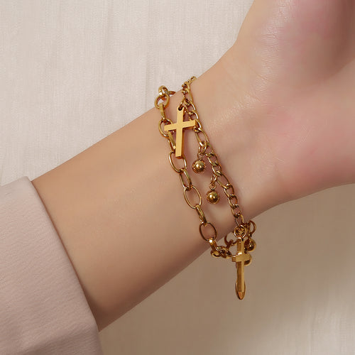 Double Layer Cross Bracelet – Gold Faith Chain Bracelet
