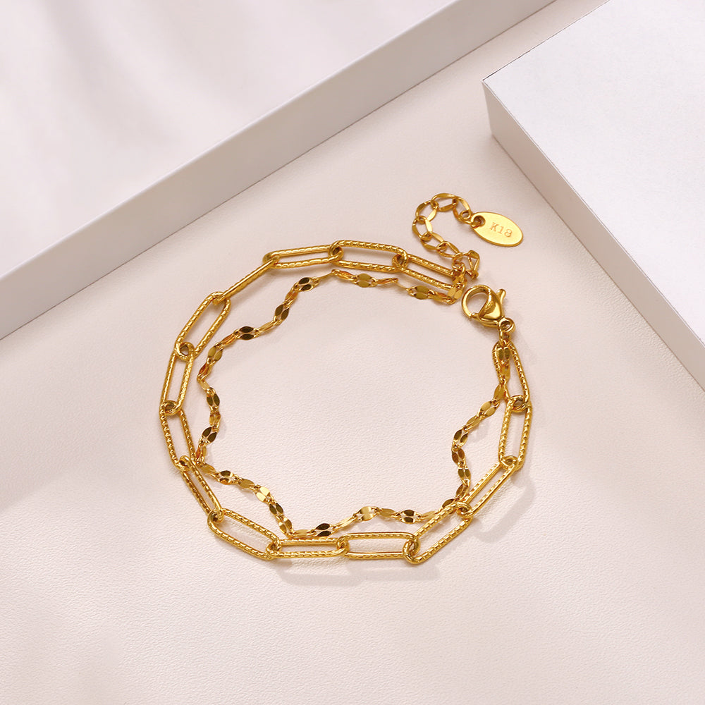 18K Gold Plated Paperclip Bracelet - Waterproof Dainty Chain